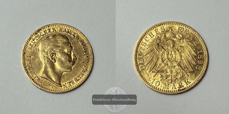 Deutsches Kaiserreich, Preussen. MM-Frankfurt Feingewicht: 3,58g Gold Wilhelm II. 1888-1918. 10 Mark 1898 A 