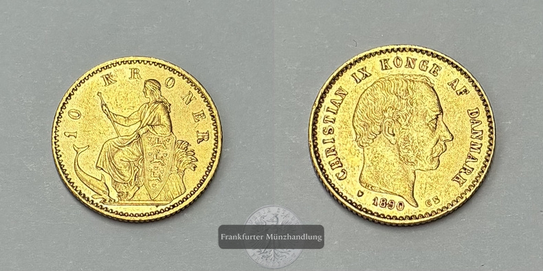 Dänemark Christian IX. (1873-1906) MM-Frankfurt Feingewicht: 4,03g 10 Kroner 1890 