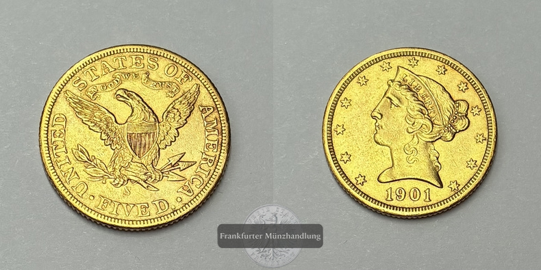 USA  5 Dollar MM-Frankfurt   Feingold: 7,52g Half Eagle 1901 