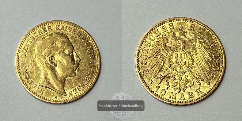 Preussen, Kaiserreich  10 Mark MM-Frankfurt Feingold: 3,58g Wilhelm II. 1888-1918 1893 A 