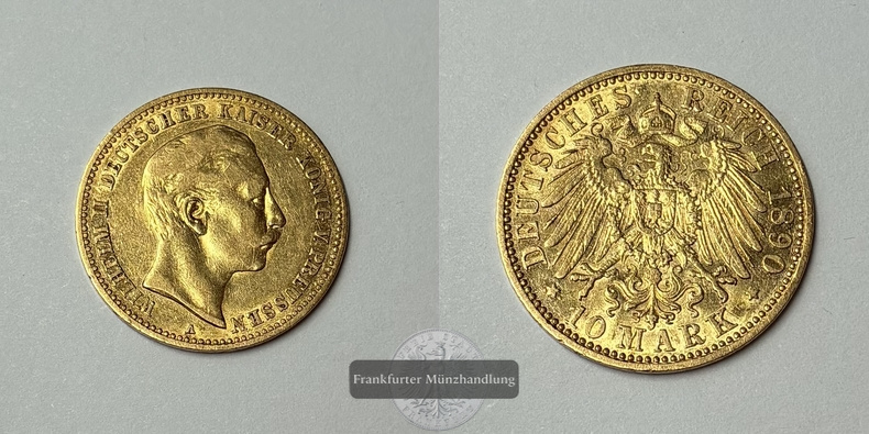 Deutsches Kaiserreich, Preussen MM-Frankfurt KM#520 Feingold: 3,58g Wilhelm II 10 Mark 1890 A 