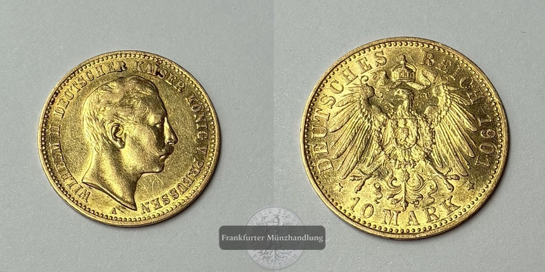 Deutsches Kaiserreich, Preussen. MM-Frankfurt Feingewicht: 3,58g Gold Wilhelm II. 1888-1918. 10 Mark 1901 A 