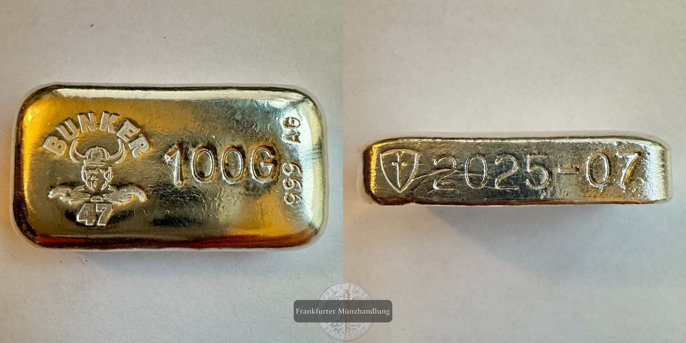  Deutschland / Bunker 47 100g Silberbarren 2025 FM-Frankfurt Feinsilber: 107,6g   