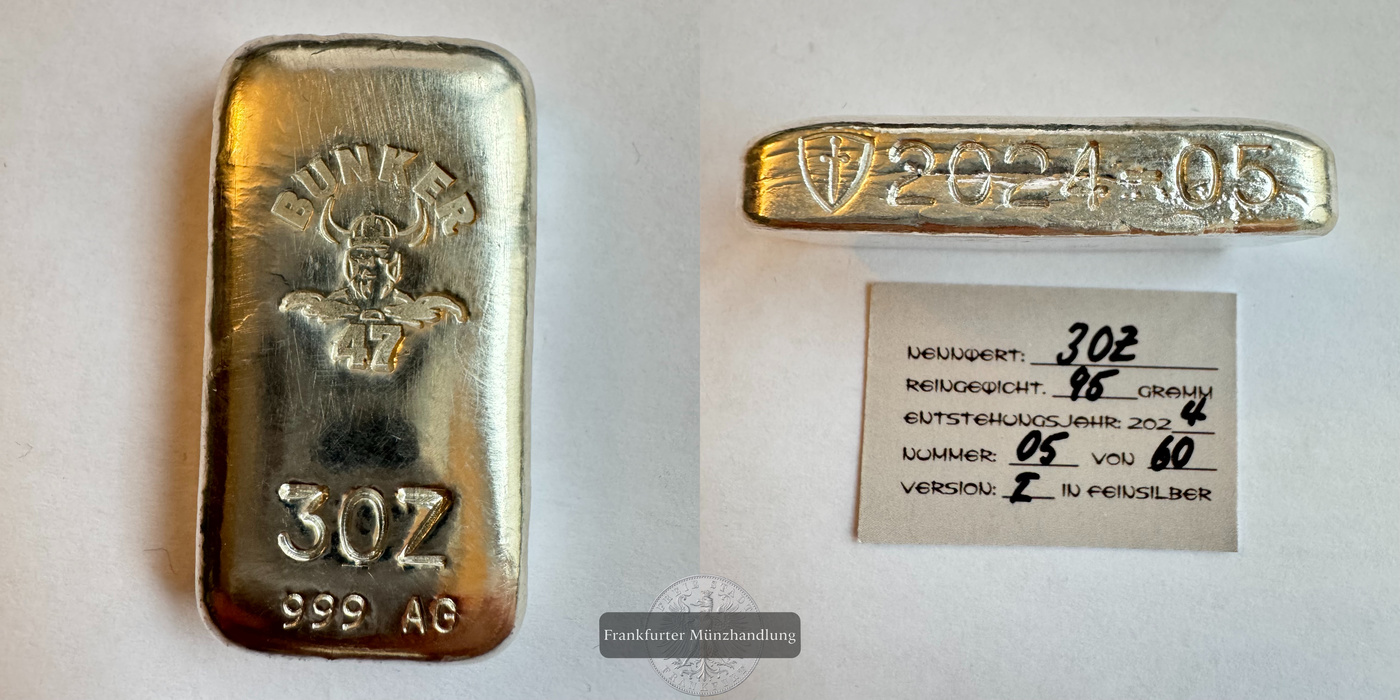  Deutschland / Bunker 47 3oz Silberbarren 2024 FM-Frankfurt Feinsilber: 95g   