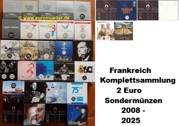Frankreich Komplettsammlung...34x 2 Euro Gedenkmünzen 2008-2025...PP   