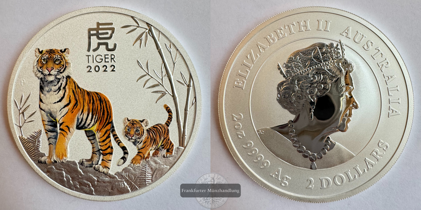  Australien / 2 Dollars (Year of the Tiger; Coloured) 2022 FM-Frankfurt KM#4380.1 Feinsilber: 62,2g   