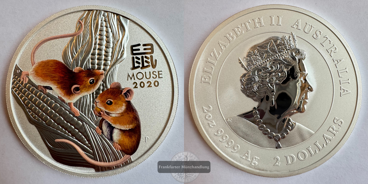  Australien / 2 Dollars (Year of the Mouse; Coloured) 2020 FM-Frankfurt Feinsilber: 62,2g   