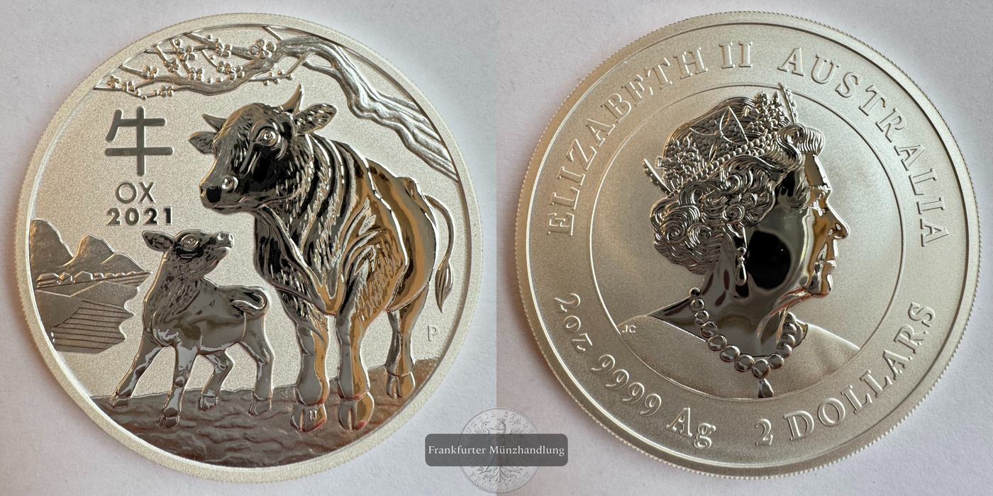  Australien / 2 Dollars (Year of the Ox/Ochse) 2021 FM-Frankfurt Feinsilber: 62,2g   