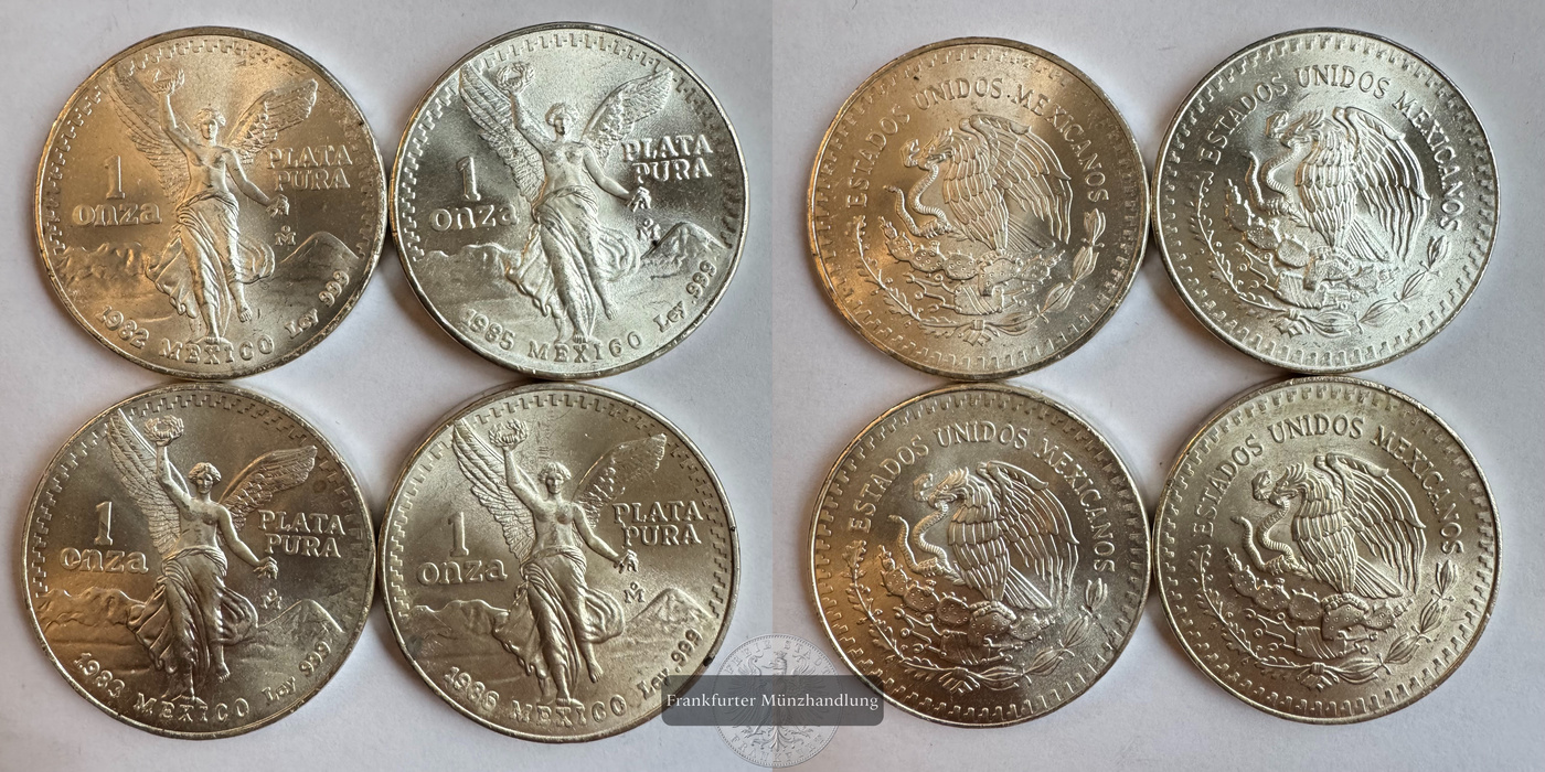  Lot Mexiko / 4x 1 Onza Libertad 1982-1986 FM-Frankfurt KM# 494.1 Feinsilber: 124,4g   