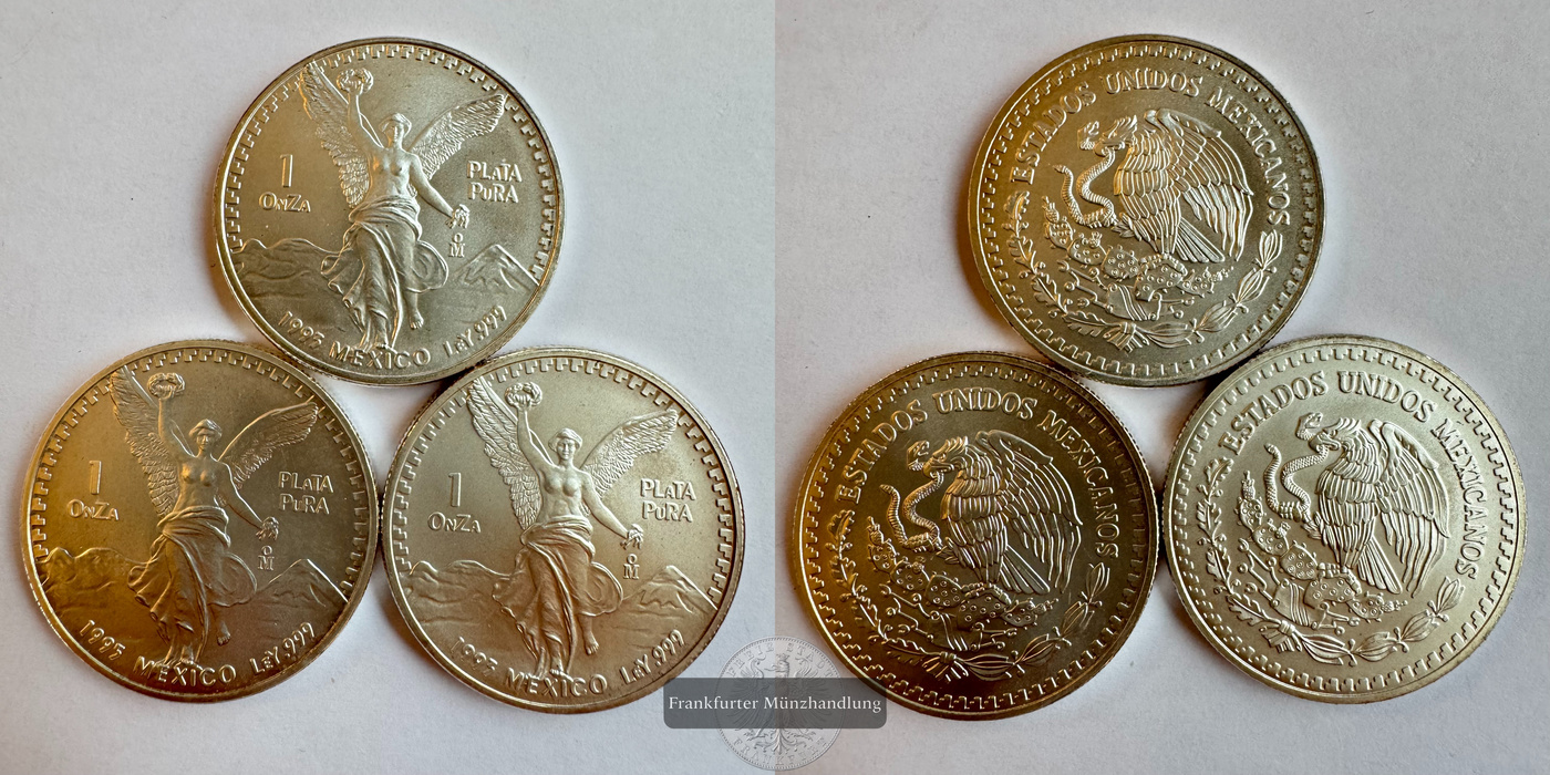  Mexico / 3x 1 Onza Libertad Plata Pura 1993-95 FM-Frankfurt KM#494.4 Feinsilber: 93,3g   