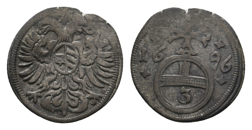  Altdeutschland; Haus Habsburg, Gröschel zu 3 Pfennig 1696, Herinek 1855   
