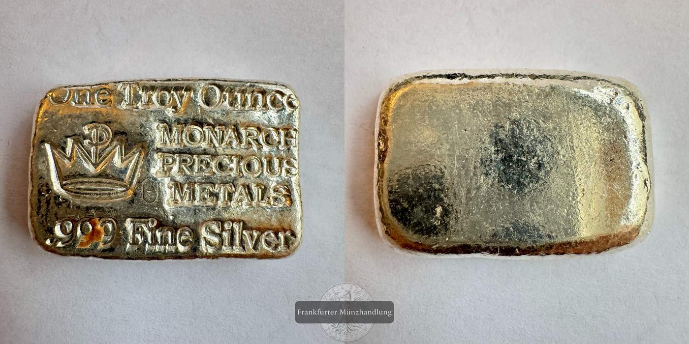  USA / Monarch Precious Metals Silberbarren 1 Troy Oz FM-Frankfurt Feinsilber: 31,1g   