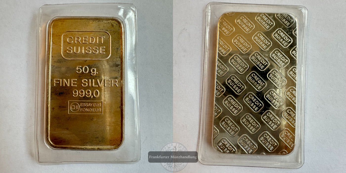  Schweiz / Credit Suisse Silberbarren 50g FM-Frankfurt Feinsilber: 50g   