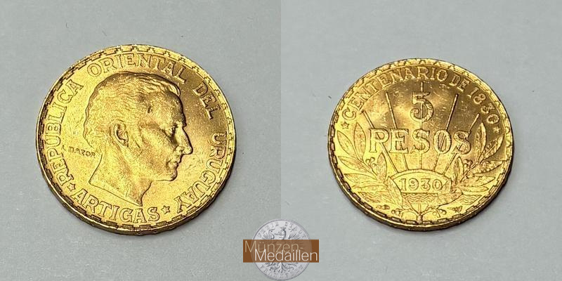 Uruguay MM-Frankfurt Feingewicht: 7,78g 5 Pesos 1930 