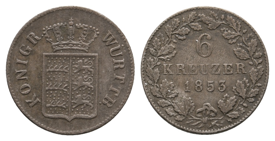  Altdeutschland; Kleinmünze, 6 Kreuzer 1853   