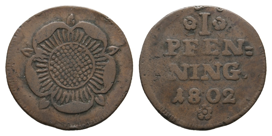  Altdeutschland; Lippe, 1 Pfennig 1802   