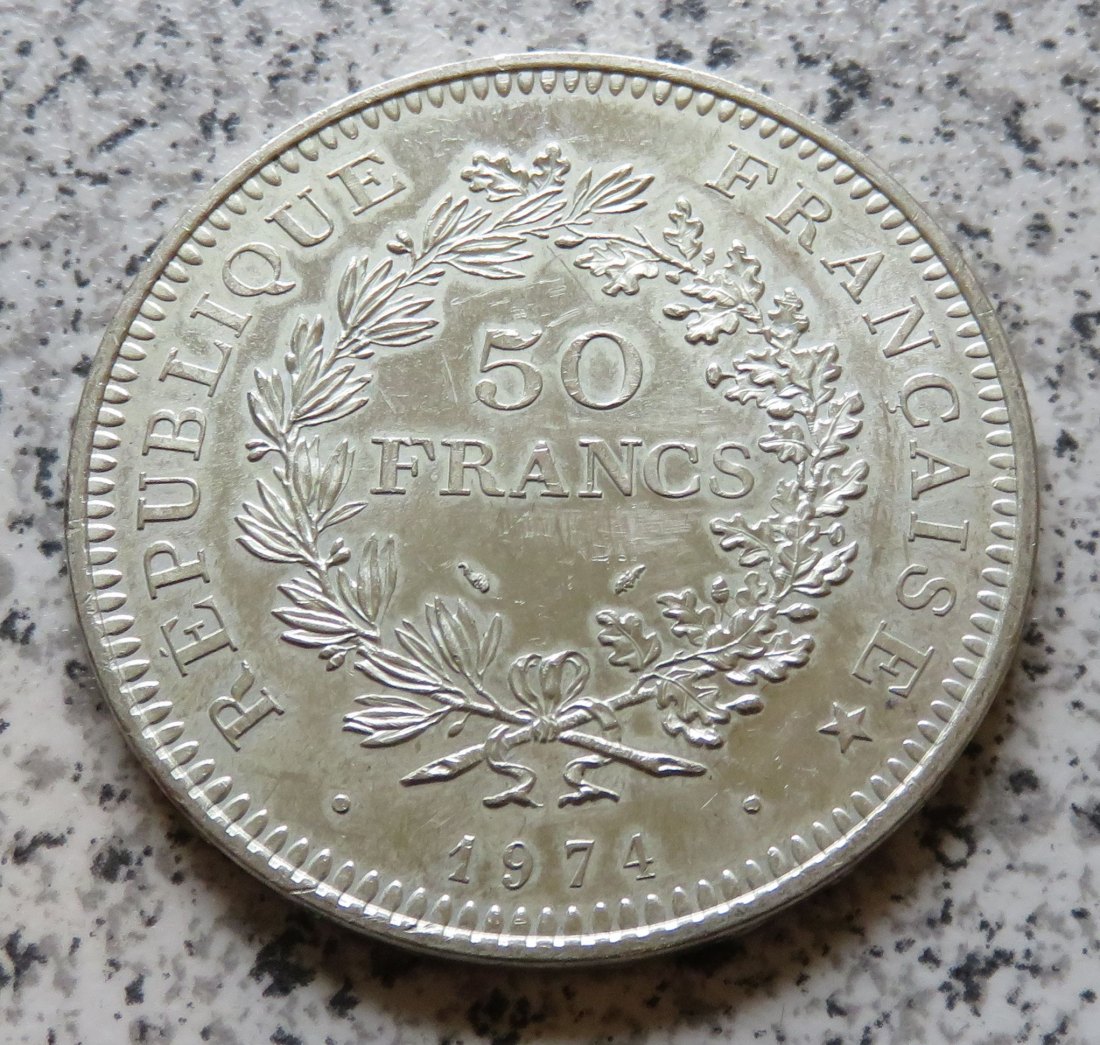  Frankreich 50 Francs 1974, Anlaufspuren   
