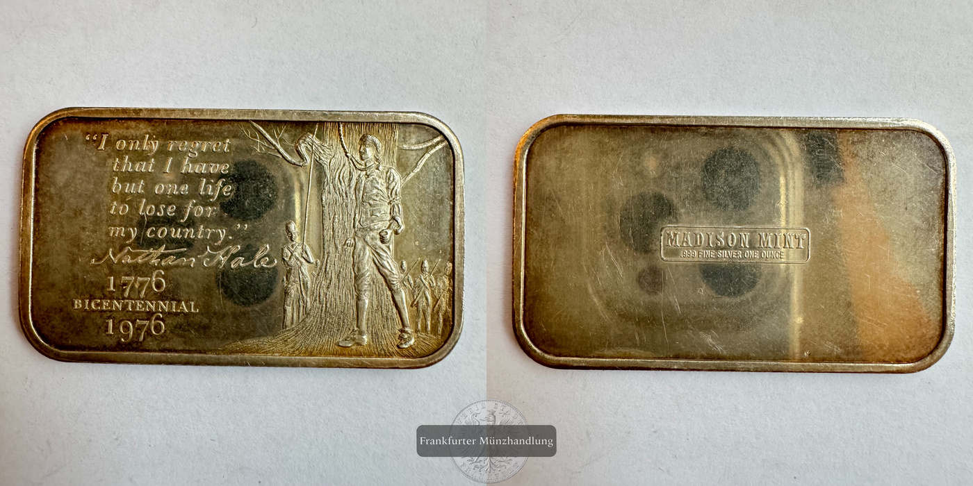  USA / 1oz Silberbarren Madison Mint 0.999er Bicentennial FM-Frankfurt Feinsilber: 31,1g   
