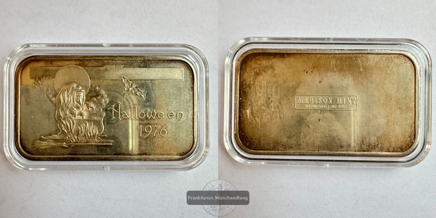  USA / 1oz Silberbarren Madison Mint 0.999er 1976 Halloween FM-Frankfurt Feinsilber: 31,1g   