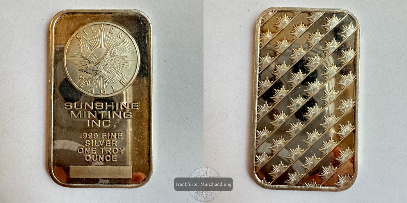  USA / Sunshine Minting Inc. 1oz Silberbarren 0.999er Silver Eagle FM-Frankfurt Feinsilber: 31,1g   