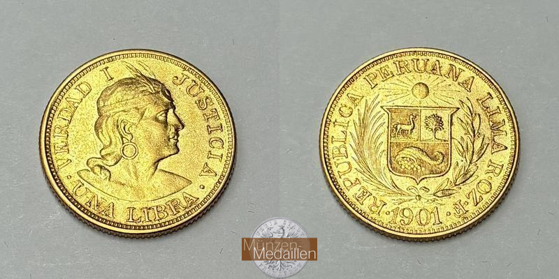  Peru 1 Libra 1901 (1898-1969) MM-Frankfurt KM#207 Feingold: 7,323g   