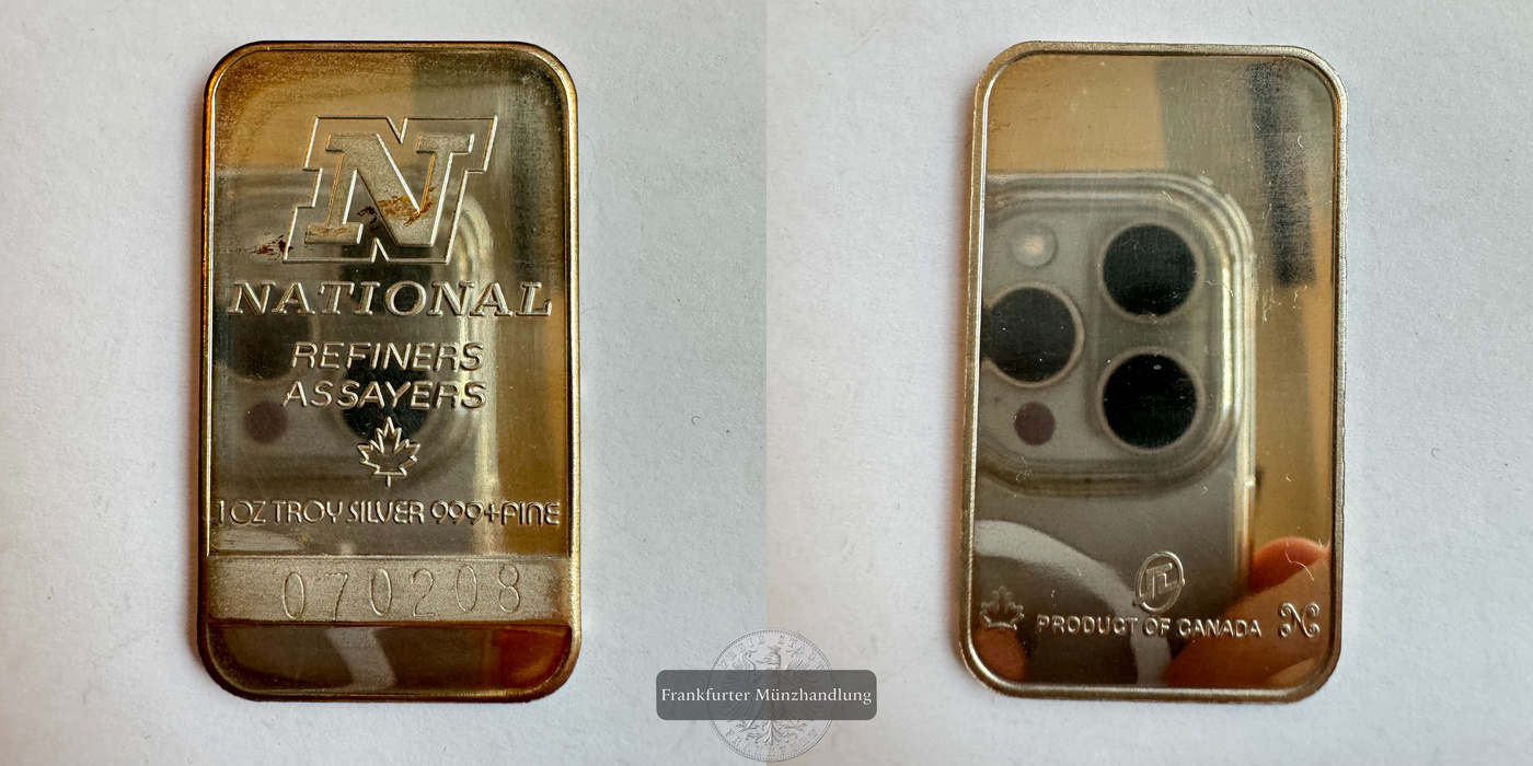  Canada / National Refiners Assayers 1oz Silberbarren FM-Frankfurt Feinsilber: 31,1g   