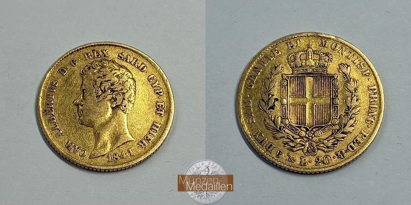 Sardinien MM-Frankfurt Feingold: 5,81g 20 Lire 1841 