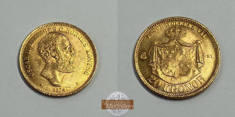  Schweden 20 Kronor 1874 MM-Frankfurt Feingold: 8,06g   