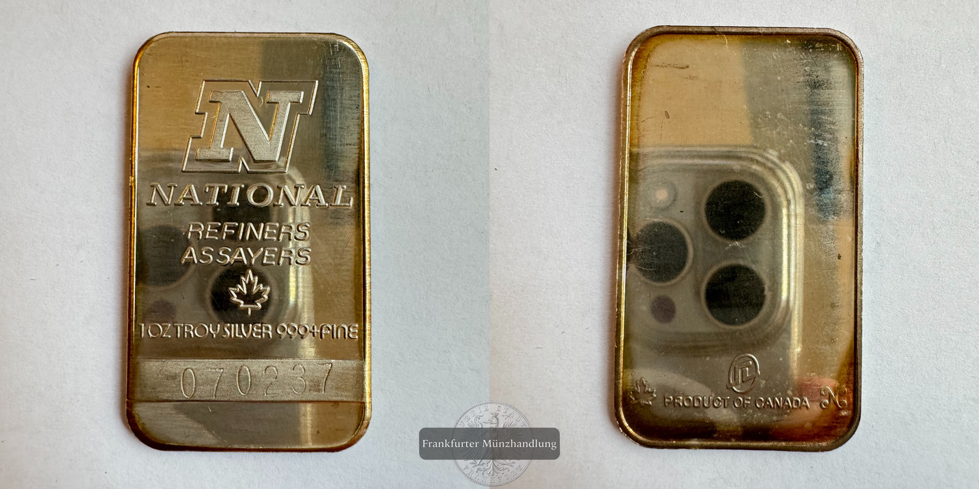  Canada / National Refiners Assayers 1oz Silberbarren FM-Frankfurt Feinsilber: 31,1g   