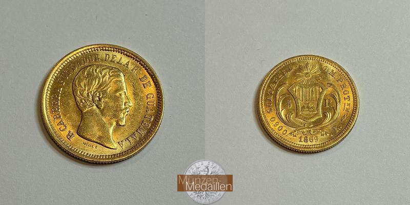  Guatemala 5 Pesos 1869 MM-Frankfurt Feingold: 7,26g   