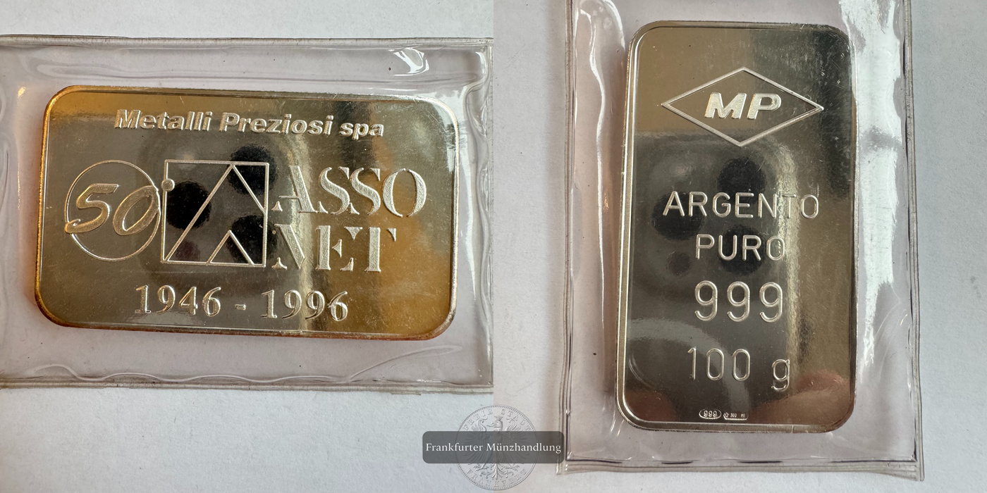  Italien / Metalli Preziosi S.p.A Silberbarren 100g (50th Anniv.) FM-Frankfurt Feinsilber: 100g   