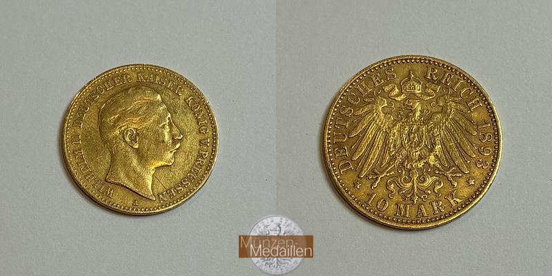 Preussen, Kaiserreich  10 Mark MM-Frankfurt Feingold: 3,58g Wilhelm II. 1888-1918 1893 A 