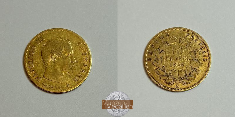 Frankreich MM-Frankfurt Feingewicht: 2,90g Gold 10 Francs 1856 A 