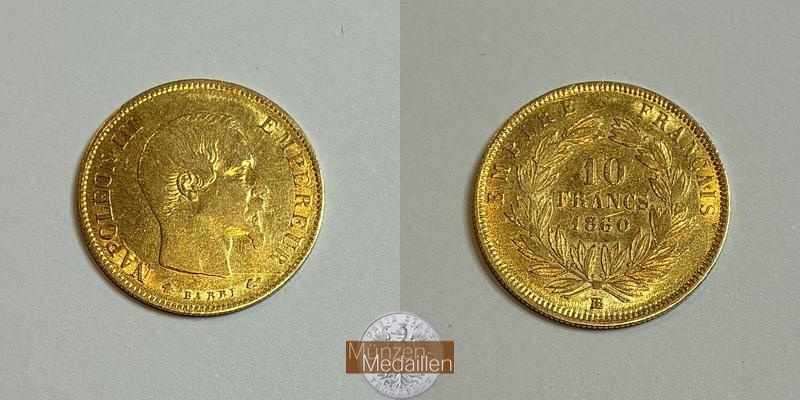 Frankreich MM-Frankfurt Feingewicht: 2,90g 10 Francs 1860 BB 