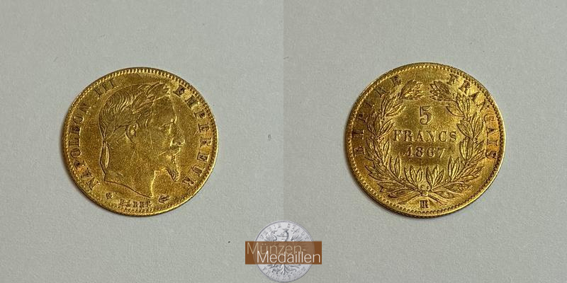 Frankreich MM-Frankfurt Feingewicht: 1,45g 5 Francs 1867 