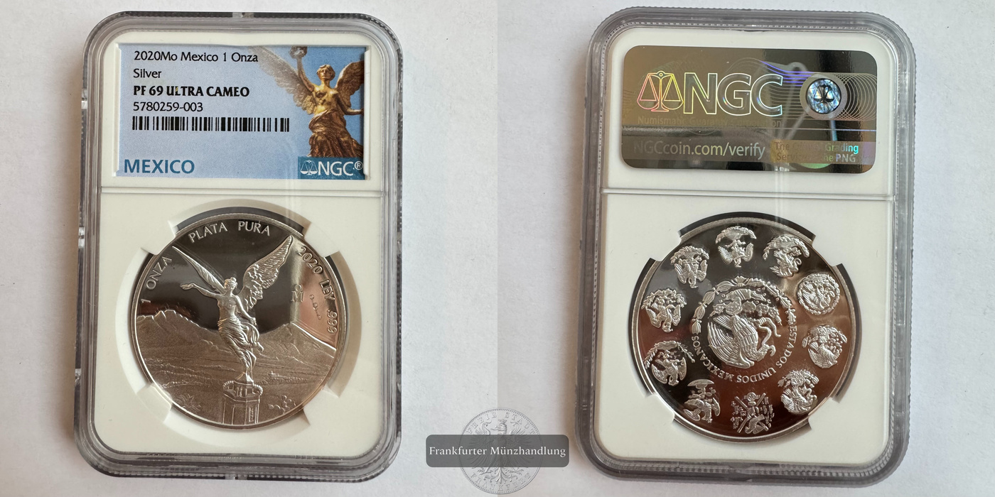  Mexico / 1 Onza Libertad Plata Pura 2020 PF 69 NGC Graded FM-Frankfurt KM#639 Feinsilber: 31,06   