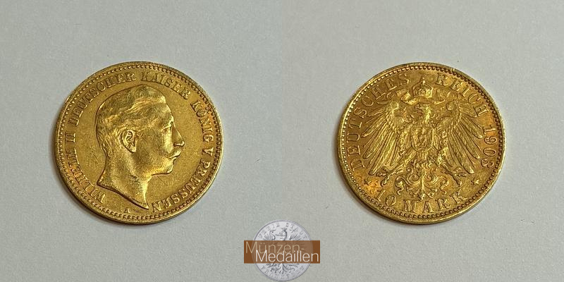 Dt. Kaiserreich Preussen, Wilhelm II MM-Frankfurt KM#520 Feingold: 3,58g 10 Mark (1890-1912) 1903 A 