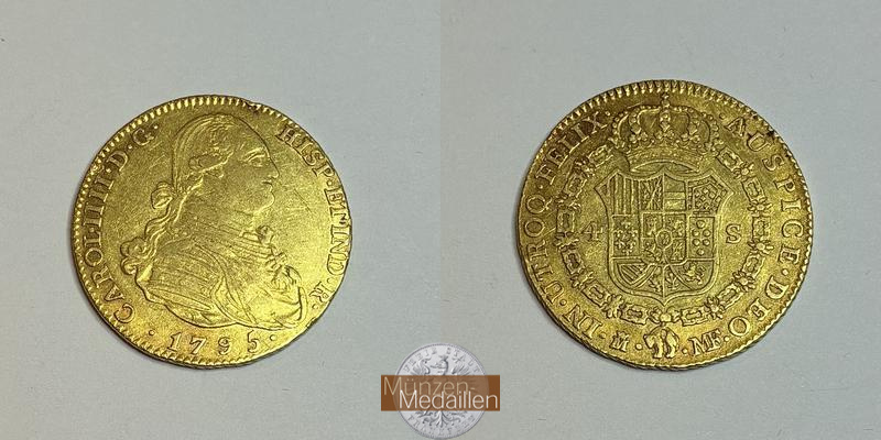 Spanien, König Karl IV. 1788-1808. MM-Frankfurt  Feingold: 11,85g 4 Escudos 1795 M (Krone) 