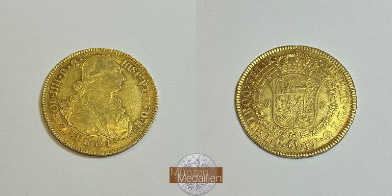  Kolumbien 8 Escudos Charles IV 1801 (1791-1808) MM-Frankfurt KM#62 Feingold: 23,68g   