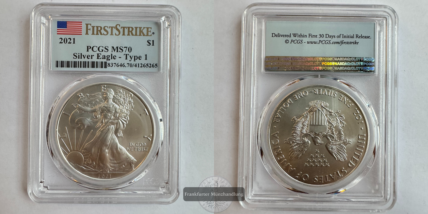  USA / 1 Dollar 2021 Walking Liberty Graded by PCGS FM-Frankfurt KM#273 Feinsilber: 31,1g   