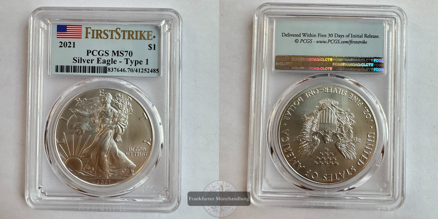  USA / 1 Dollar 2021 Walking Liberty Graded by PCGS FM-Frankfurt KM#273 Feinsilber: 31,1g   