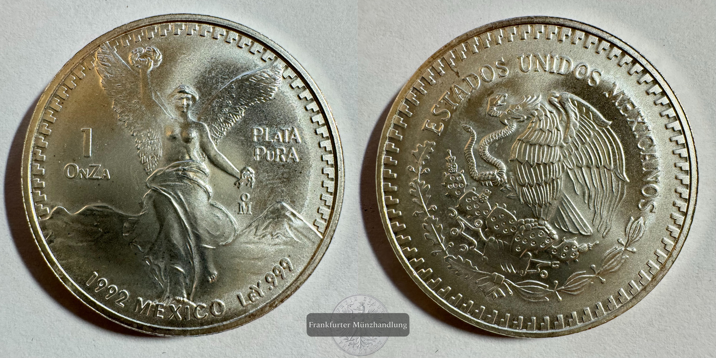  Mexico / 1 Onza Libertad Plata Pura 1992 FM-Frankfurt KM#494.3 Feinsilber: 31,1g   