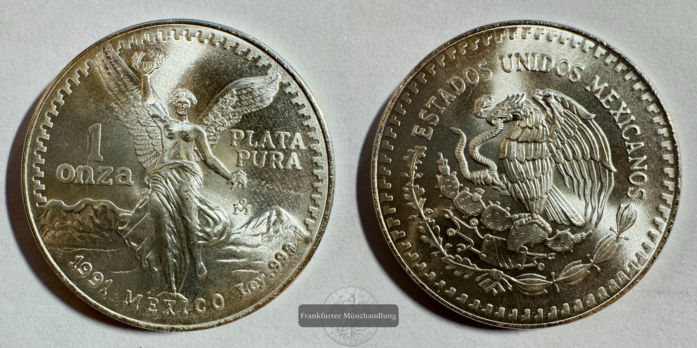 Mexico / 1 Onza Libertad Plata Pura 1991 FM-Frankfurt KM#494 Feinsilber: 31,1g   