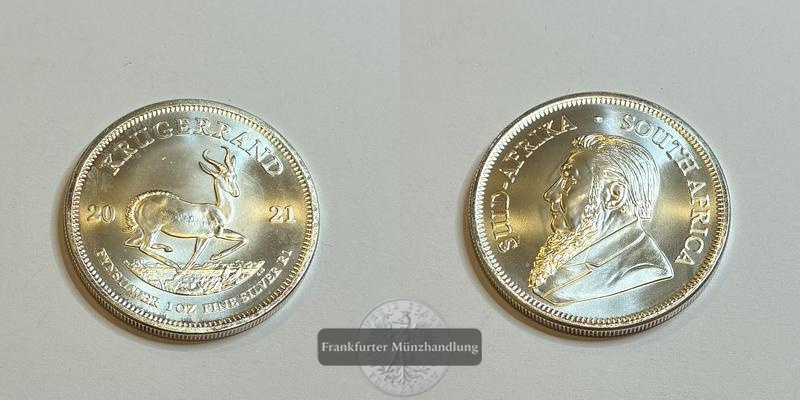  Süd Afrika 1 Rand Silber-Krügerrand 2021 (2018-25) FM-Frankfurt KM#691 Feinsilber: 31,1g   