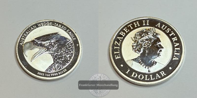  Australien 1 Dollar 2022 Australian Eagle FM-Frankfurt Feinsilber: 31,06g   