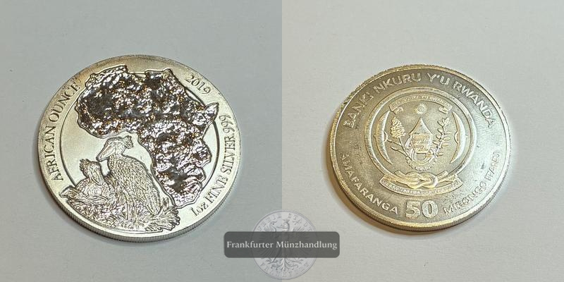  Ruanda 50 Francs (Schuhschnabel) 2019 FM-Frankfurt Feinsilber: 31,1g   