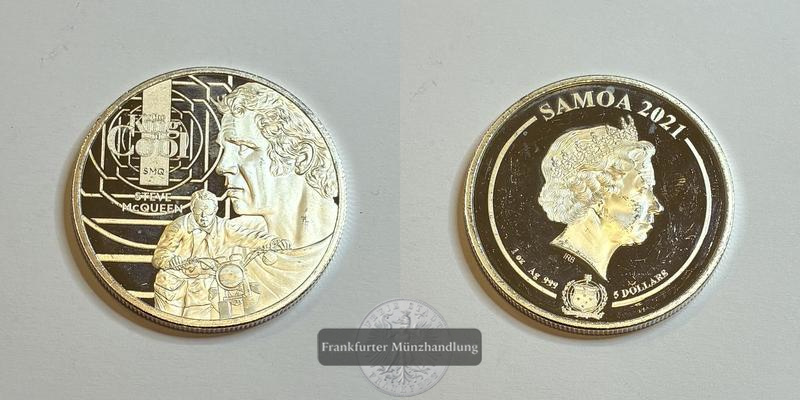  Samoa 5 Dollar 2021 Steve McQueen FM-Frankfurt Feinsilber: 31g   