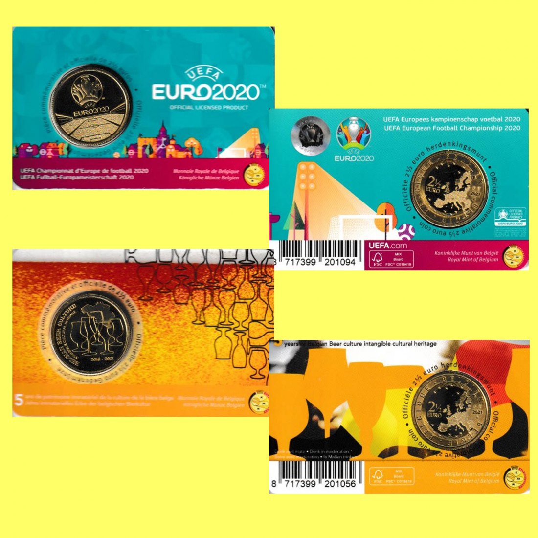  Coincard 2x 2,5€-Sondermünze Belgien *Bierkultur 2021 + UEFA Fußball-EM 2000*   