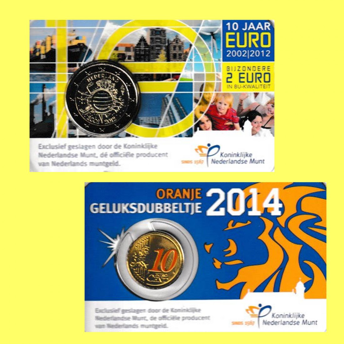  2 x Coincard NL 2€-Sonder-Münze *10 Jahre Euro 2012 +  10Cent in Farbe *Glücksgeld 2014   