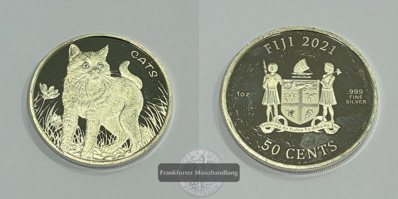  Fiji 50 Cent 2021 Katze FM-Frankfurt Feinsilber: 31g   
